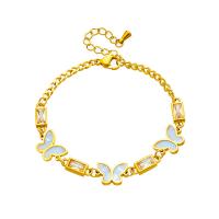 Titanium Steel Bracelet & Bangle, with Shell, with 1.57inch extender chain, Butterfly, plated, fashion jewelry & for woman & with rhinestone, golden Approx 5.91 Inch 