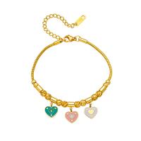 Titanium Steel Bracelet & Bangle, with 1.97inch extender chain, Heart, plated, fashion jewelry & for woman & enamel, golden Approx 6.69 Inch 