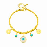 Evil Eye Jewelry Bracelet, Titanium Steel, with turquoise & Shell, with 1.57inch extender chain, plated, fashion jewelry & for woman & with rhinestone, golden Approx 5.91 Inch 