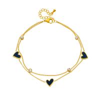 Stainless Steel Anklets Jewelry, Titanium Steel, with 1.57inch extender chain, Heart, Double Layer & for woman & enamel & with rhinestone Approx 7.87 Inch [
