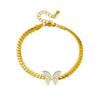 Titanium Steel Bracelet & Bangle, with Shell, with 1.57inch extender chain, Butterfly, plated, fashion jewelry & for woman, golden Approx 5.9 Inch 