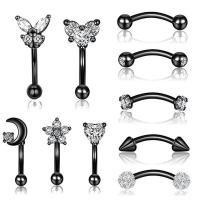 304 Stainless Steel Body Piercing Jewelry Set, Vacuum Ion Plating, 10 pieces & Unisex & micro pave cubic zirconia [