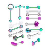 304 Stainless Steel Body Piercing Jewelry Set, Vacuum Ion Plating, 15 pieces & Unisex [