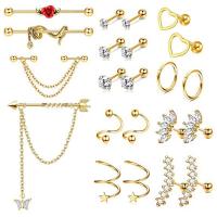 304 Stainless Steel Body Piercing Jewelry Set, Vacuum Ion Plating, 22 pieces & Unisex & micro pave cubic zirconia 
