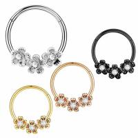 Stainless Steel Nose Piercing Jewelry, 304 Stainless Steel, Flower, Vacuum Ion Plating, fashion jewelry & micro pave cubic zirconia & for woman [