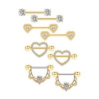 304 Stainless Steel Body Piercing Jewelry Set, Heart, Vacuum Ion Plating, fashion jewelry & micro pave cubic zirconia & for woman 