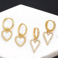 Cubic Zirconia Micro Pave Brass Earring, Heart, plated, fashion jewelry & micro pave cubic zirconia & enamel, golden 
