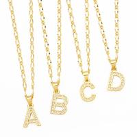 Cubic Zircon Micro Pave Brass Necklace, with 5cm extender chain, Alphabet Letter, plated, fashion jewelry & micro pave cubic zirconia, golden cm 