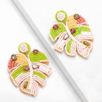 Glass Seed Beads Earring, Zinc Alloy, with Seedbead, Leaf, plated, fashion jewelry & with rhinestone, multi-colored 