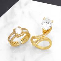 Cubic Zirconia Micro Pave Brass Finger Ring, plated, fashion jewelry & micro pave cubic zirconia, golden, Inner Approx 17mm 