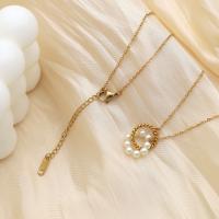 Titan Schmuck Halskette, Titanstahl, mit Kunststoff Perlen, mit Verlängerungskettchen von 5cm, plattiert, Modeschmuck & für Frau, Goldfarbe, Länge:ca. 38 cm, verkauft von PC