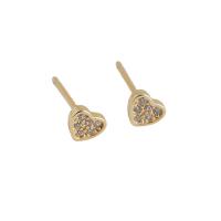 Sterling Silver Stud Earring, 925 Sterling Silver, Heart, plated, micro pave rhinestone & for woman 