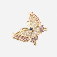 Cubic Zirconia Micro Pave Brass Connector, Butterfly, high quality plated, DIY & micro pave cubic zirconia, gold Approx 1.5mm [
