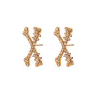 Stainless Steel Rhinestone Stud Earring, 304 Stainless Steel, Letter X, Vacuum Ion Plating, fashion jewelry & for woman & with rhinestone, golden [