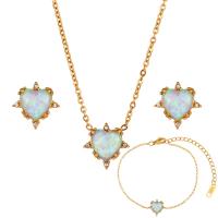 Rhinestone stainless steel Jewelry Set, 304 Stainless Steel, with Opal, with 5cm extender chain, Vacuum Ion Plating, fashion jewelry & for woman & with rhinestone Approx 40 cm, Approx 18 cm 