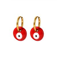 Evil Eye Earrings, 304 Stainless Steel, with Resin, Vacuum Ion Plating, fashion jewelry & for woman, red 15mm 