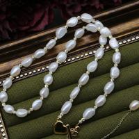 Freshwater Pearl Brass Necklace, with Brass, with 8cm extender chain, fashion jewelry & for woman, white, 6-7mm Approx 42 cm 