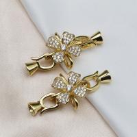 Brass Leather Cord Clasp, Four Leaf Clover, high quality plated, DIY & micro pave cubic zirconia, golden 5mm 