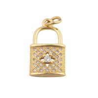 Cubic Zirconia Micro Pave Brass Pendant, Lock, gold color plated, fashion jewelry & DIY & micro pave cubic zirconia, golden Approx 2mm [