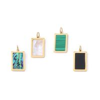Gemstone Jewelry Pendant, 316L Stainless Steel, with Gemstone & Shell, Rectangle, Vacuum Ion Plating, dyed & DIY nickel, lead & cadmium free [