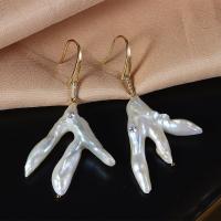 Freshwater Pearl Drop Earring, gold color plated, fashion jewelry & for woman & with rhinestone, white, 25-30x50-60mm 
