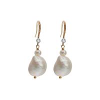 Freshwater Pearl Drop Earring, gold color plated, fashion jewelry & for woman & with rhinestone, white 