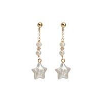 Freshwater Pearl Brass Earring, with Quartz & Brass, Star, 18K gold plated, fashion jewelry & for woman, white 
