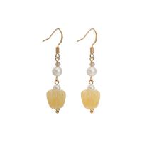 Freshwater Pearl Drop Earring, with Yellow Agate & Quartz, Pumpkin, gold color plated, fashion jewelry & for woman, mixed colors 