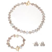 Brass Freshwater Pearl Jewelry Sets, bracelet & earring & necklace, with Brass, 18K gold plated, three pieces & fashion jewelry & for woman, white Approx 17.5 cm, Approx 39.5 cm 