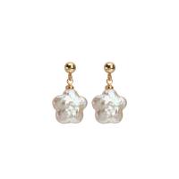 Freshwater Pearl Brass Earring, with Brass, Flower, 18K gold plated, fashion jewelry & for woman, white 
