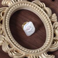 Freshwater Pearl Brooch, with Brass, gold color plated, vintage & fashion jewelry & for woman, white, 14-15x19-20mm 
