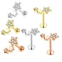 Stainless Steel Ear Piercing Jewelry, 304 Stainless Steel, Star, Vacuum Ion Plating, Unisex & micro pave cubic zirconia [