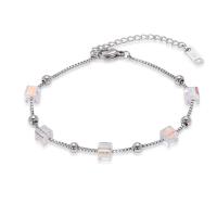 Stainless Steel Chain Bracelets, 304 Stainless Steel, with Clear Quartz, Cube, Vacuum Ion Plating, fashion jewelry & for woman Approx 23.5 cm 