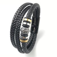 PU Leather Cord Bracelets, with 304 Stainless Steel, Vacuum Ion Plating, vintage & for man, black Approx 21 cm 