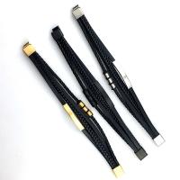 PU Leather Cord Bracelets, with 304 Stainless Steel, Vacuum Ion Plating, vintage & for man Approx 21 cm 