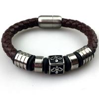 PU Leather Cord Bracelets, with 304 Stainless Steel, polished, vintage & for man, brown Approx 21 cm 