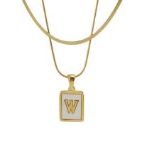 Stainless Steel Jewelry Necklace, 304 Stainless Steel, with Shell, with 5cm extender chain, Rectangle, Vacuum Ion Plating, Double Layer & fashion jewelry & letters are from A to Z & for woman, golden cm, 45 cm 