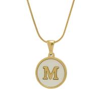 Stainless Steel Jewelry Necklace, 304 Stainless Steel, with Shell, with 5cm extender chain, Flat Round, Vacuum Ion Plating, fashion jewelry & letters are from A to Z & for woman, golden, 16mm cm 