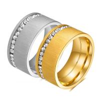 Titanium Steel Finger Ring, plated, fashion jewelry & for man & with rhinestone 10mm [