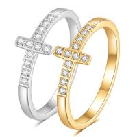 Titanium Steel Finger Ring, Cross, plated, fashion jewelry & for woman & with rhinestone 7mm [