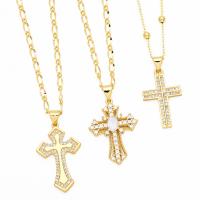 Cubic Zircon Micro Pave Brass Necklace, with 5cm extender chain, Cross, plated, fashion jewelry & micro pave cubic zirconia, golden cm [