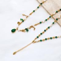 Zirkonia Edelstahl Halskette, 304 Edelstahl, mit kubischer Zirkonia & Kunststoff Perlen, mit Verlängerungskettchen von 5cm, plattiert, Modeschmuck & für Frau, Goldfarbe, Länge:ca. 37 cm, verkauft von PC