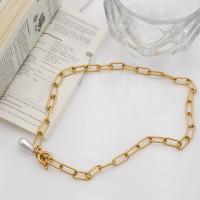 Titan Schmuck Halskette, Titanstahl, mit Kunststoff Perlen, plattiert, Modeschmuck & für Frau, Goldfarbe, Länge:ca. 45 cm, verkauft von PC