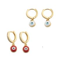 Evil Eye Earrings, Brass, gold color plated, fashion jewelry & evil eye pattern & micro pave cubic zirconia & for woman & enamel, golden 