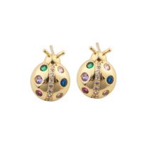 Cubic Zirconia Micro Pave Brass Earring, Ladybug, gold color plated, fashion jewelry & micro pave cubic zirconia & for woman, multi-colored 