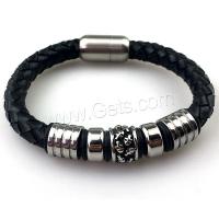 PU Leather Cord Bracelets, with 304 Stainless Steel, polished, vintage & for man, black Approx 21 cm 