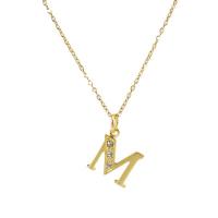 Stainless Steel Jewelry Necklace, 304 Stainless Steel, Alphabet Letter, Vacuum Ion Plating, fashion jewelry & letters are from A to Z & with rhinestone, golden cm 