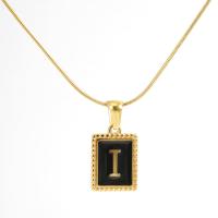 Edelstahl Schmuck Halskette, 304 Edelstahl, Rechteck, Vakuum-Ionen-Beschichtung, Modeschmuck & Buchstaben sind von A bis Z & Emaille, goldfarben, 12x15mm, Länge:45 cm, verkauft von PC