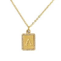 Stainless Steel Jewelry Necklace, 304 Stainless Steel, Rectangle, Vacuum Ion Plating, fashion jewelry & letters are from A to Z & for woman & with rhinestone, golden cm 