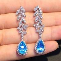 Cubic Zirconia Micro Pave Brass Earring, Teardrop, platinum color plated, fashion jewelry & micro pave cubic zirconia & for woman 50mm 